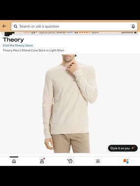 Theory Men's Lightweight Crew Neck Sweater in Light Beige